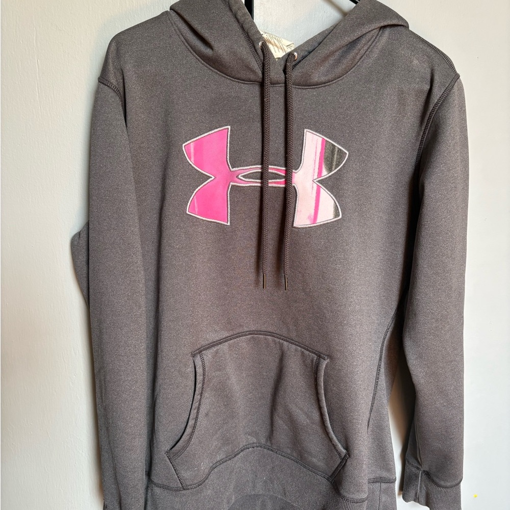 Under Armour Charcoal Hoodie with Pink & White Logo